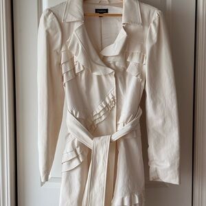 Bebe Cream Ruffle Trench Coat